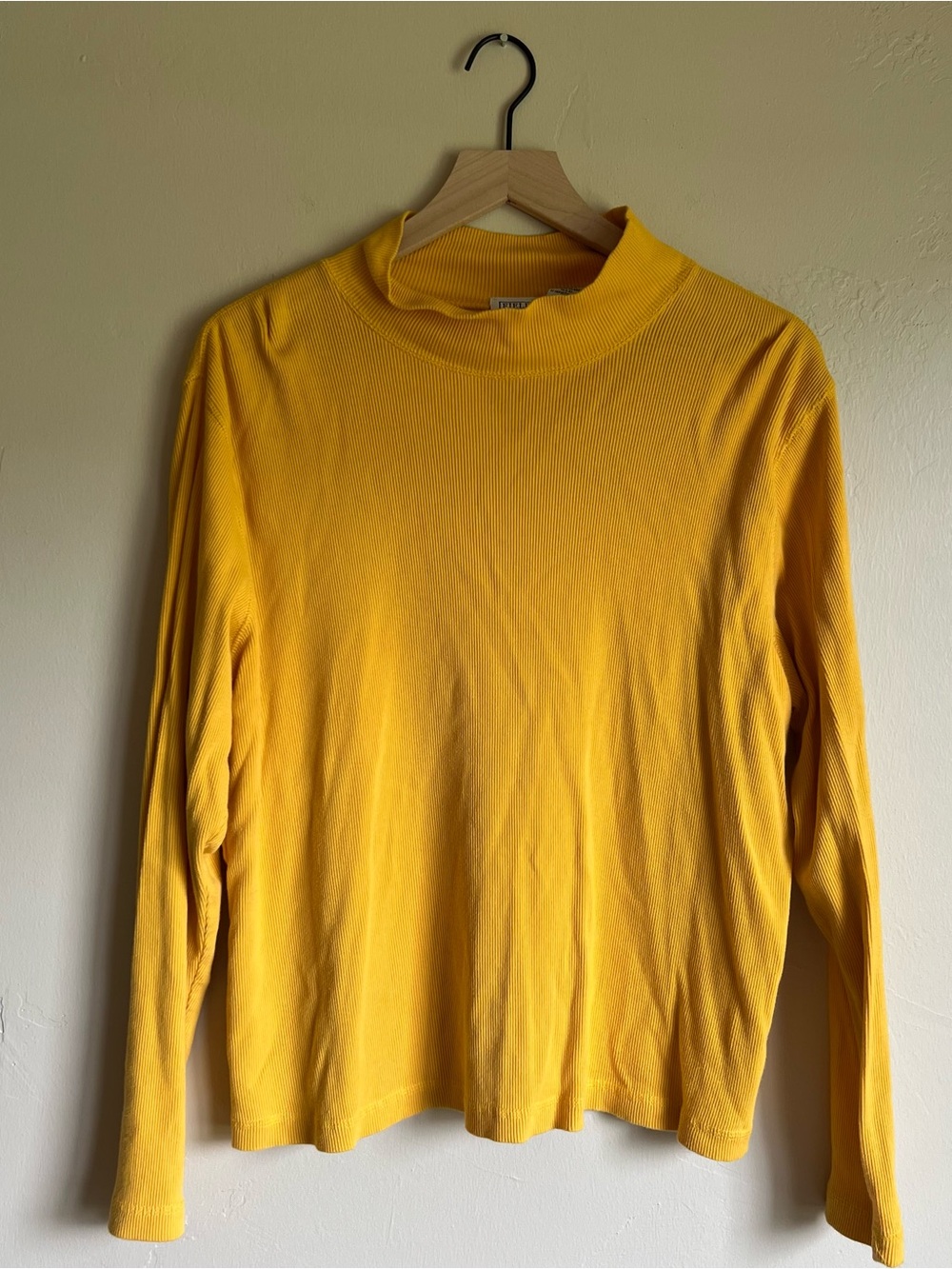 Yellow Ribbed Long Sleeve Mock Neck Top
